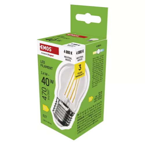 EMOS ZF6D23, LED izzó Filament Mini Globe / E27 / 3,4 W (40 W) / 470 lm / Természetes fehér