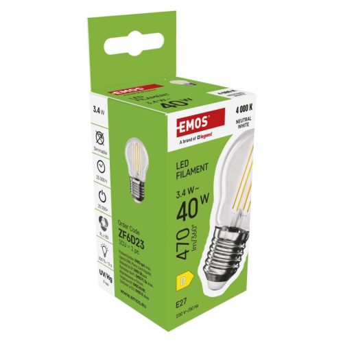 EMOS ZF6D23, LED izzó Filament Mini Globe / E27 / 3,4 W (40 W) / 470 lm / Természetes fehér