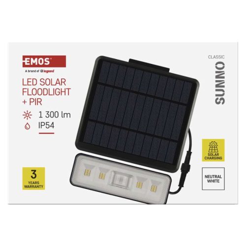 EMOS ZG112S, LED SOLAR reflektor hordozható SUNNO, PIR, 1300lm IP54 természetes fehér