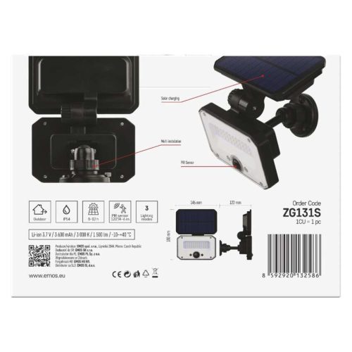 EMOS ZG131S, LED SOLAR reflektor hordozható SPILO, PIR, 1500lm IP54 meleg fehér