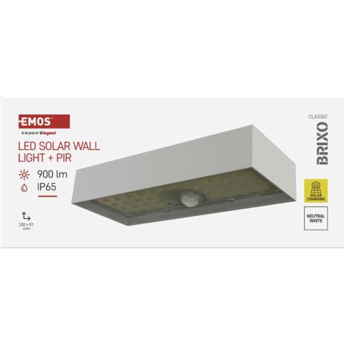 EMOS ZG165S, LED SOLAR lámpatest BRIXO PIR, 900lm IP65 természetes fehér