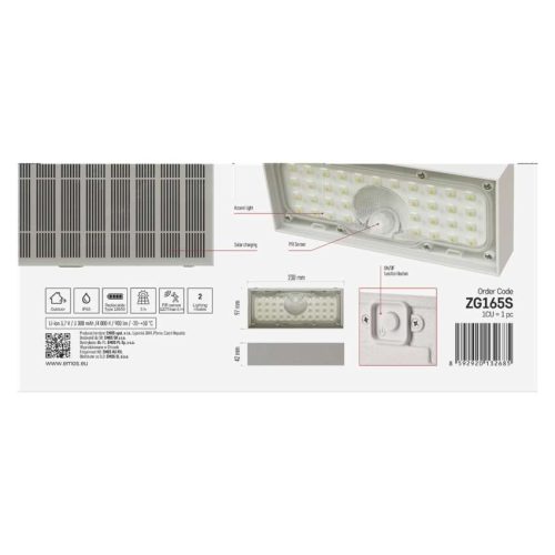 EMOS ZG165S, LED SOLAR lámpatest BRIXO PIR, 900lm IP65 természetes fehér