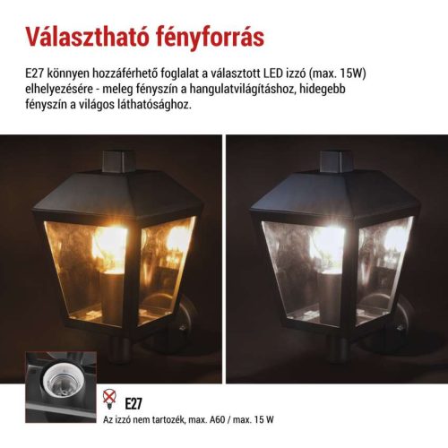 EMOS ZGB010P, LED kerti fali lámpa, 19,8 x 15 x 27,8 cm, 1 x E27, 15 W
