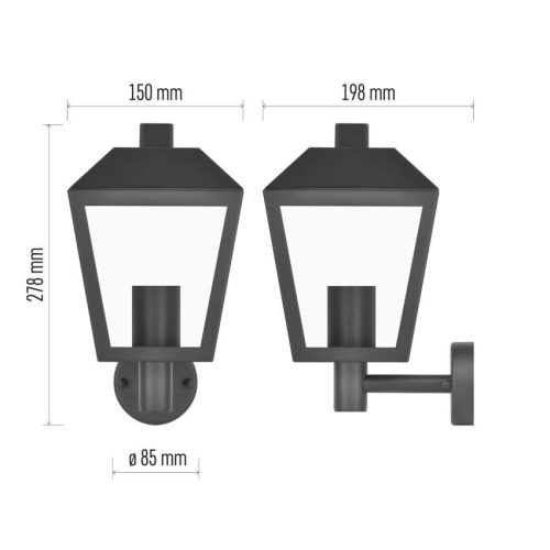 EMOS ZGB010P, LED kerti fali lámpa, 19,8 x 15 x 27,8 cm, 1 x E27, 15 W