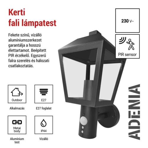 EMOS ZGB040P, LED kerti fali lámpa szürkületérzékelővel, 19,8 x 15 x 29,8 cm, 1 x E27, 15 W