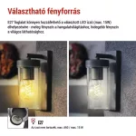 EMOS ZGC010P, Kerti fali lámpa ZALA, 14,5 x 8,9 x 26,2 cm, 1 x E27, 15 W