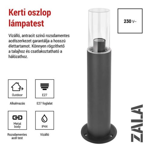 EMOS ZGC0A0P, LED kerti oszloplámpa, 14 x 14 x 50 cm, 1 x E27, 15 W