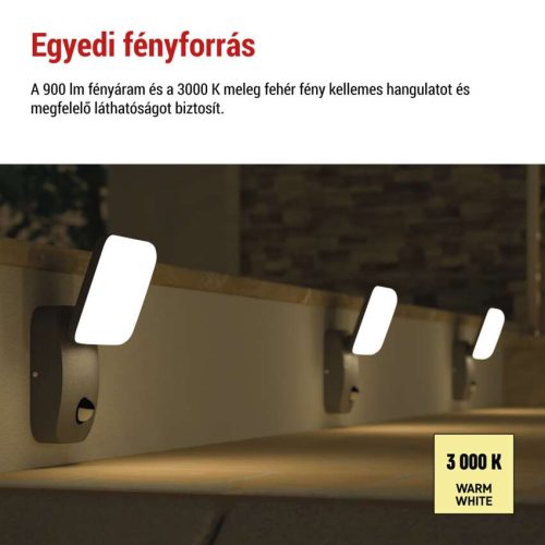 EMOS ZGE044L, LED kerti fali lámpa NIKA szürkületérzékelővel, 12 x 12 x 20 cm, 12,8 W, meleg fehér