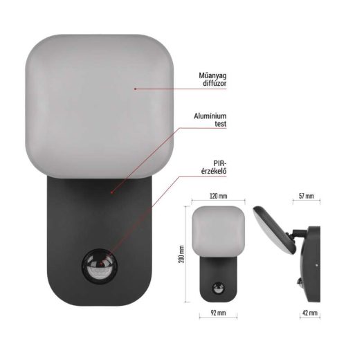 EMOS ZGE044L, LED kerti fali lámpa NIKA szürkületérzékelővel, 12 x 12 x 20 cm, 12,8 W, meleg fehér