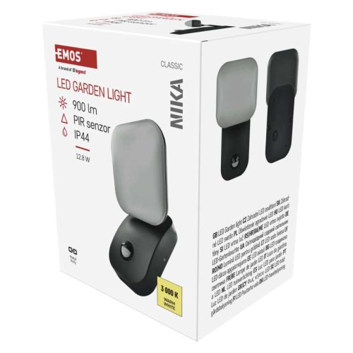EMOS ZGE044L, LED kerti fali lámpa NIKA szürkületérzékelővel, 12 x 12 x 20 cm, 12,8 W, meleg fehér