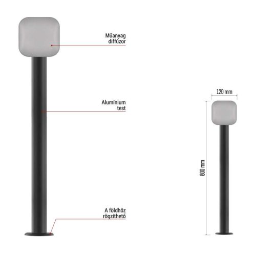 EMOS ZGE0C4L, LED kerti oszloplámpa, 12 x 12 x 80 cm, 12,5 W, meleg fehér