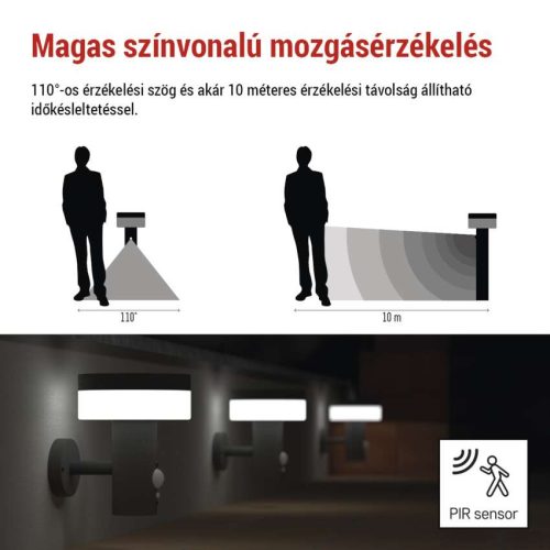 EMOS ZGJ044S, LED napelemes kerti fali lámpa TERION szürkületérzékelővel, 12,5 x 14,7 x 14,2 cm