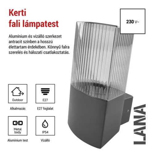 EMOS ZGL010P, LED kerti fali lámpa, 11,9 x 10,6 x 21,8 cm, 1 x E27, 25 W