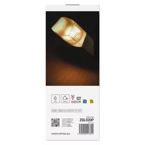 EMOS ZGL020P, LED kerti fali lámpa, 10,6 x 8,8 x 28, cm, 1 x E27, 25 W