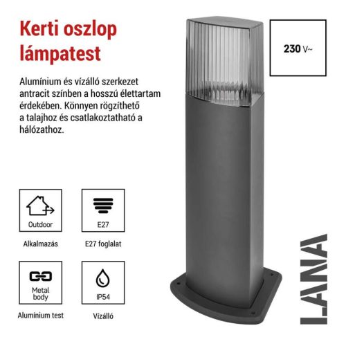 EMOS ZGL0A0P, LED kerti oszloplámpa, 15,3 x 13,3 x 45 cm, 1 x E27, 25 W