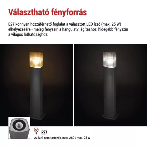 EMOS ZGL0C0P, LED kerti oszloplámpa, 15,4 x 13,3 x 75 cm, 1 x E27, 25 W