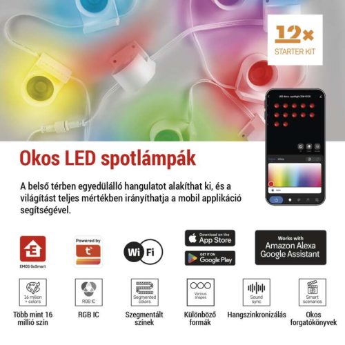EMOS ZIW15CR, GoSmart LED reflektor - 255 cm-es lánc, 12 rész, 7 W, RGBIC+CCT, dimmelhető, WiFi
