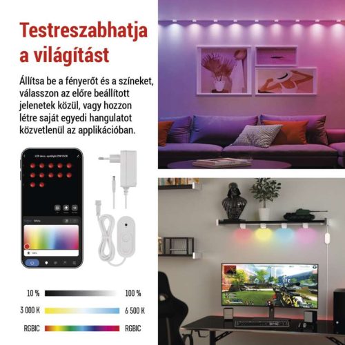 EMOS ZIW15CR, GoSmart LED reflektor - 255 cm-es lánc, 12 rész, 7 W, RGBIC+CCT, dimmelhető, WiFi