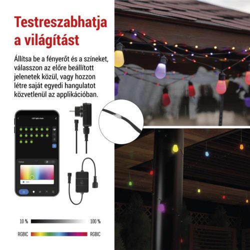 EMOS ZIW17FR, GoSmart LED fényfüzér – 15× parti izzók, 15 m, kültéri és beltéri, RGBIC WiFi