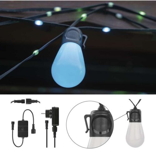 EMOS ZIW17FR, GoSmart LED fényfüzér – 15× parti izzók, 15 m, kültéri és beltéri, RGBIC WiFi
