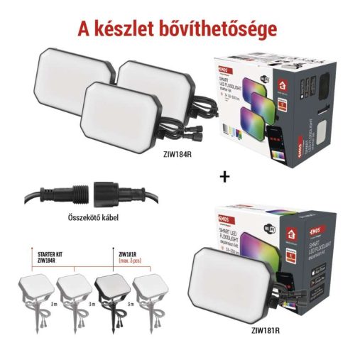 EMOS ZIW181R, GoSmart kültéri LED reflektor, bővítő készlet, 1 darab, 4 W, RGBIC dimmelhető, WiFi