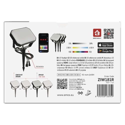 EMOS ZIW181R, GoSmart kültéri LED reflektor, bővítő készlet, 1 darab, 4 W, RGBIC dimmelhető, WiFi