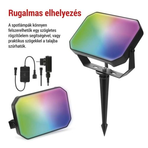 EMOS ZIW184R, GoSmart kültéri LED reflektor, kezdő készlet, 3 darab, 14 W, RGBIC dimmelhető, WiFi
