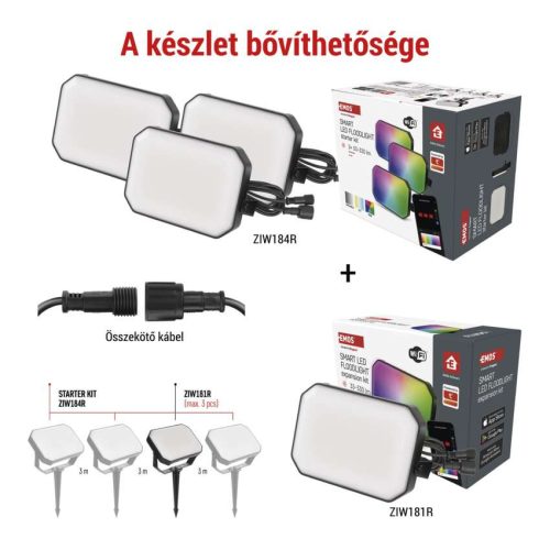 EMOS ZIW184R, GoSmart kültéri LED reflektor, kezdő készlet, 3 darab, 14 W, RGBIC dimmelhető, WiFi