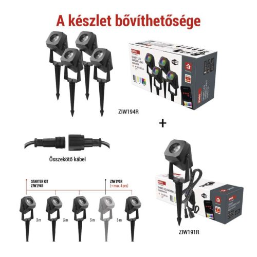 EMOS ZIW191R, GoSmart kültéri LED spotlámpa, bővítő készlet, 1 darab, 1,5 W, RGBIC dimmelhető, WiFi