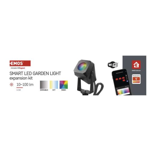 EMOS ZIW191R, GoSmart kültéri LED spotlámpa, bővítő készlet, 1 darab, 1,5 W, RGBIC dimmelhető, WiFi