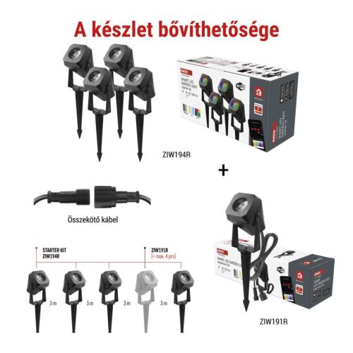 EMOS ZIW194R, GoSmart kültéri LED spotlámpa, kezdő készlet, 4 darab, 7 W, RGBIC dimmelhető, WiFi