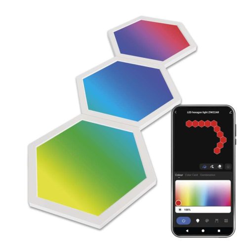 EMOS ZIW223R, GoSmart LED-es lámpatest Hexagon, kiegészítő készlet,3 rész, 1,8 W, RGBIC dimmelhető, WiFi