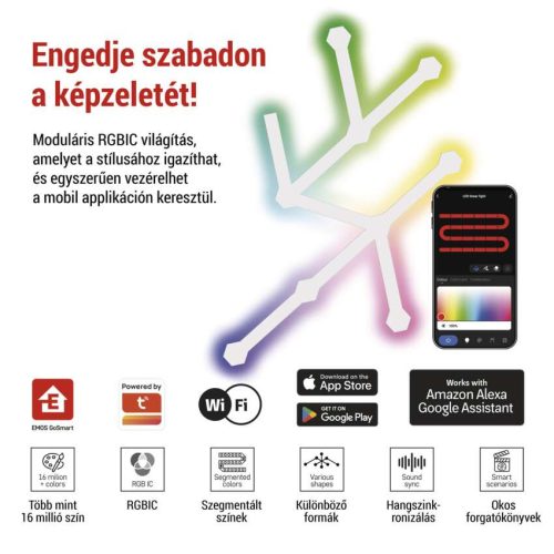 EMOS ZIW249R, GoSmart LED lámpatest Lines fehér, 9 részből álló, 34 W, RGBIC dimmelhető, WiFi