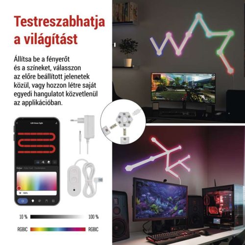 EMOS ZIW249R, GoSmart LED lámpatest Lines fehér, 9 részből álló, 34 W, RGBIC dimmelhető, WiFi