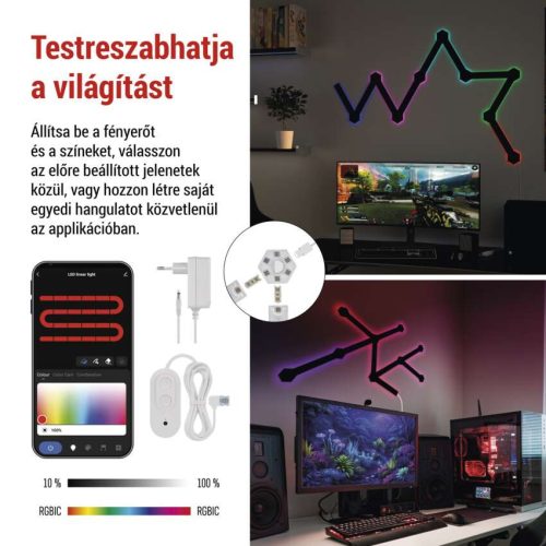 EMOS ZIW269R, GoSmart LED-es lámpatest Lines fekete, 9 részből álló, 34 W, RGBIC dimmelhető, WiFi