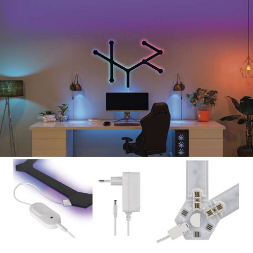 EMOS ZIW269R, GoSmart LED-es lámpatest Lines fekete, 9 részből álló, 34 W, RGBIC dimmelhető, WiFi