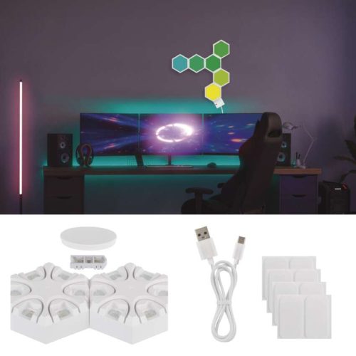 EMOS ZIW426R, GoSmart LED asztali lámpa Hexagon fehér, 6 részből álló, RGBIC dimmelhető, WiFi