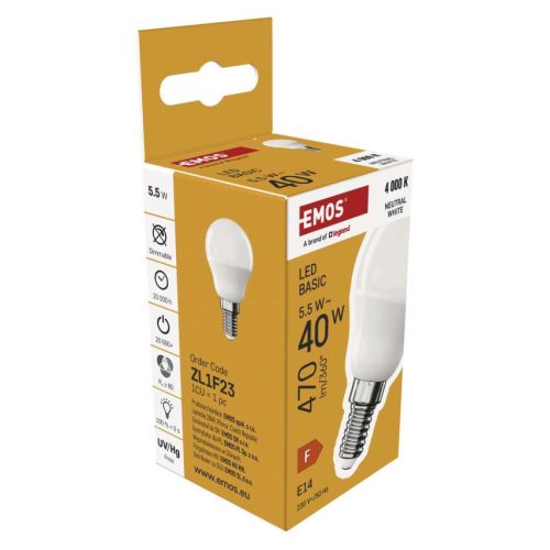 EMOS ZL1F23, LED izzó Basic Mini Globe / E14 / 5,5 W (40 W) / 470 lm / Természetes fehér