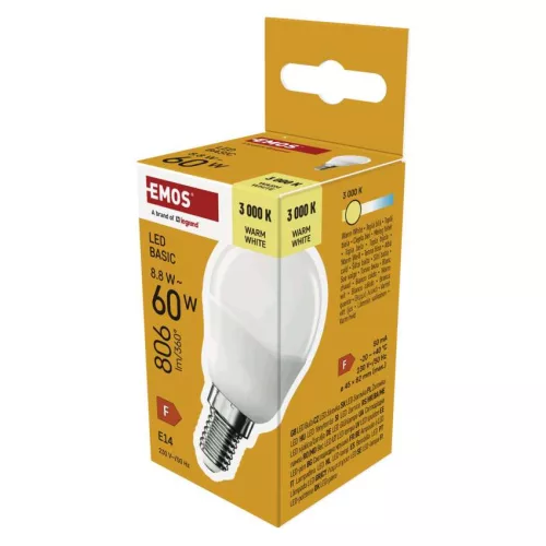 EMOS ZL1F47, LED izzó Basic MINI GLOBE E14 / 8,8 W (60 W) / 806 lm / Meleg fehér