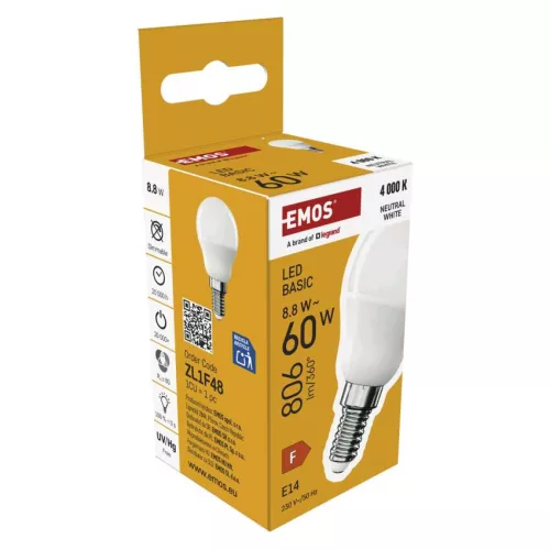 EMOS ZL1F48, LED izzó Basic MINI GLOBE E14 / 8,8 W (60 W) / 806 lm / Természetes fehér