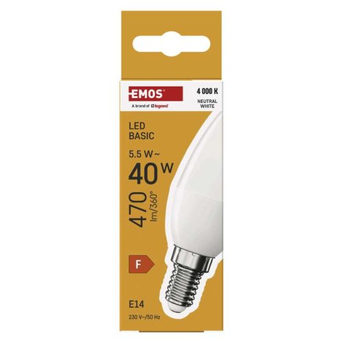 EMOS ZL3F23, LED izzó Basic gyertya / E14 / 5,5 W (40 W) / 470 lm / Meleg fehér