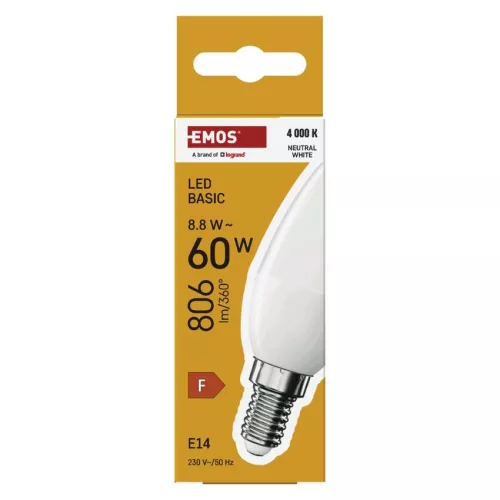 EMOS ZL3F48, LED izzó Basic Candle E14 / 8,8 W (60 W) / 806 lm / Természetes fehér