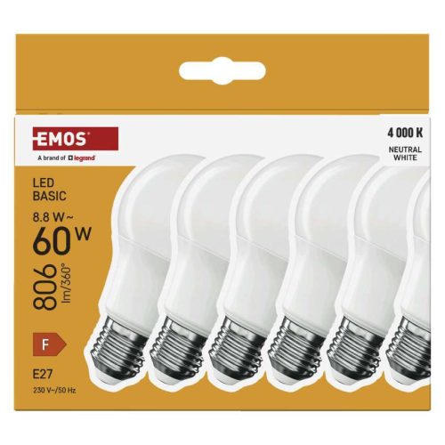 EMOS ZL5F48.6, LED izzó Basic A60 / E27 / 8,8 W (60 W) / 806 lm / Természetes fehér