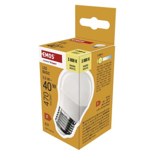 EMOS ZL6F22, LED izzó Basic Mini Globe / E27 / 5,5 W (40 W) / 470 lm / Meleg fehér