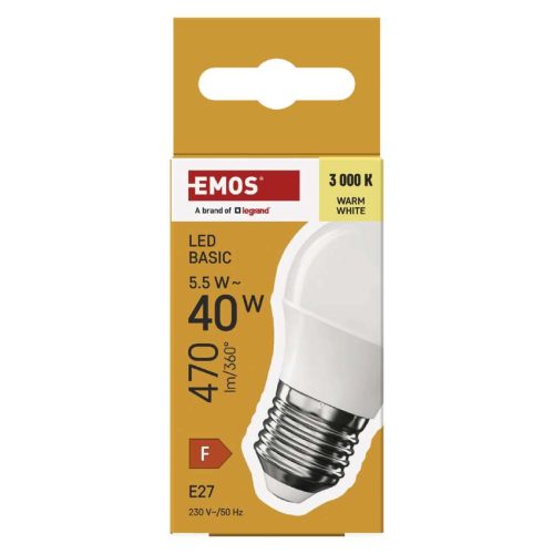 EMOS ZL6F22, LED izzó Basic Mini Globe / E27 / 5,5 W (40 W) / 470 lm / Meleg fehér