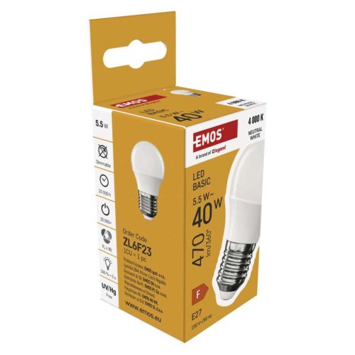 EMOS ZL6F23, LED izzó Basic Mini Globe / E27 / 5,5 W (40 W) / 470 lm / Természetes fehér