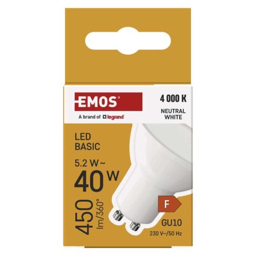 EMOS ZL8F23, LED izzó Basic MR16 / GU10 / 5,2 W (40 W) / 450 lm / Természetes fehér