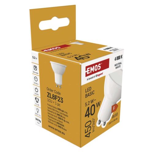 EMOS ZL8F23, LED izzó Basic MR16 / GU10 / 5,2 W (40 W) / 450 lm / Természetes fehér