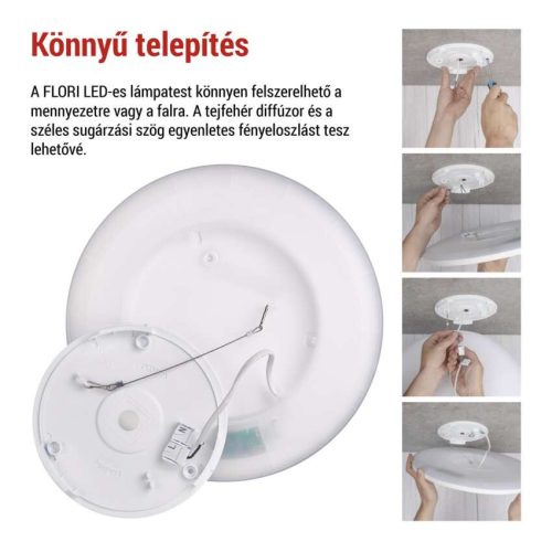 EMOS ZM1400, LED felületi lámpatest FLORI kerek, fehér, 18W, semleges fehér