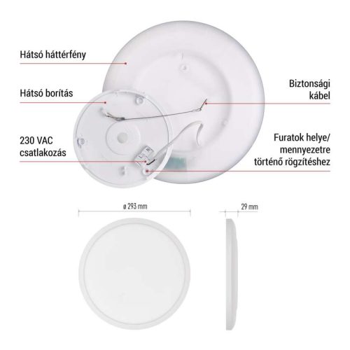 EMOS ZM1400, LED felületi lámpatest FLORI kerek, fehér, 18W, semleges fehér